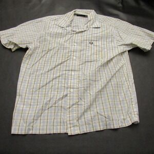 Fred Perry Mens Plaid Short Sleeve Button Down Shirt White Blue Yellow Large